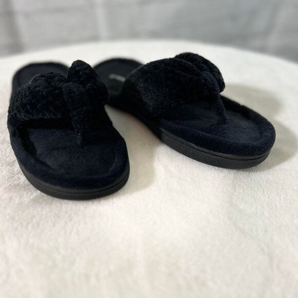 Women's Black Fuzzy Thong Slippers with Memory Foam Sole for Support - Picture 8 of 12